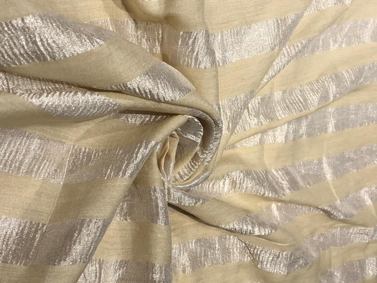 SILK  Crushed MUGA SILK TISSUE STRIPES available in 2 colors crinkle gold x gold stripe/dark ivory x copper/golden cream x silver stripe[17746/47]