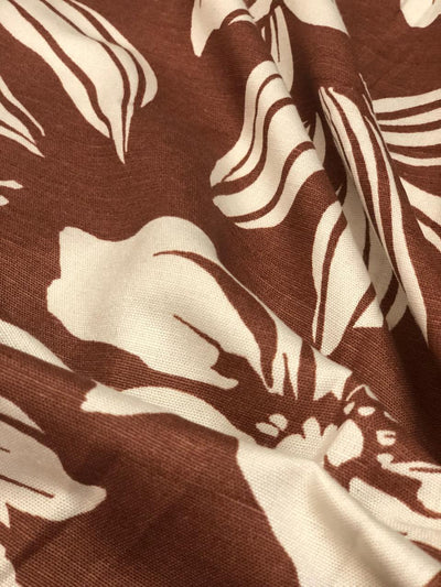 Linen Print Brown floral print [18554]