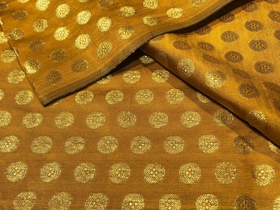 Silk Brocade fabric  mustard with gold circle motif Jacquard 44" wide  BRO822A[1]