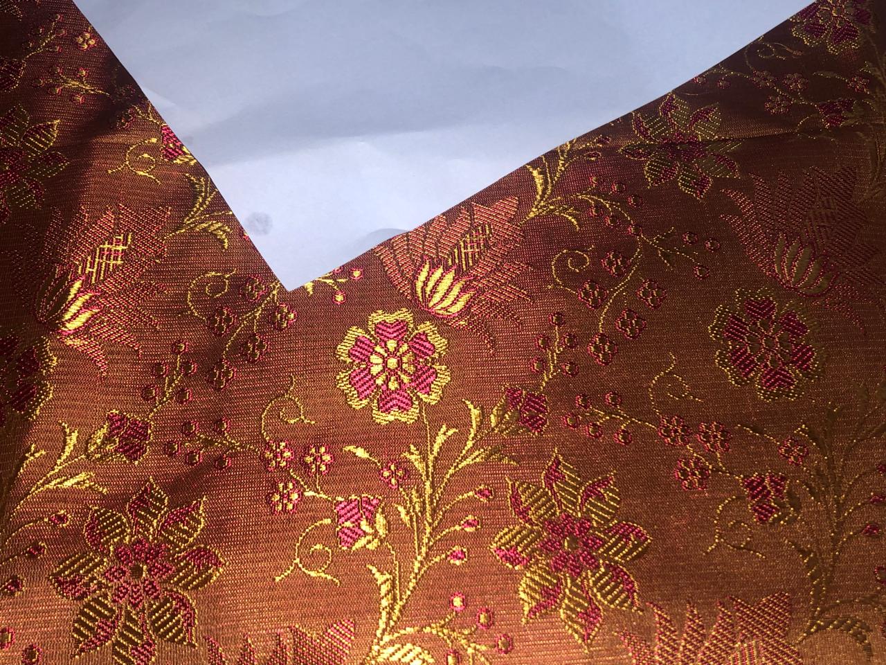 Silk Brocade fabric 44" wide  BRONZE X DEEP SCARLET FLORAL JACQUARD  BRO959[4]