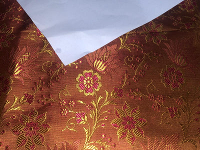 Silk Brocade fabric 44" wide  BRONZE X DEEP SCARLET FLORAL JACQUARD  BRO959[4]