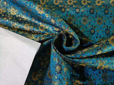 Silk Brocade fabric Blue, Metallic Gold & Mustard Color 44" wide BRO249[5]