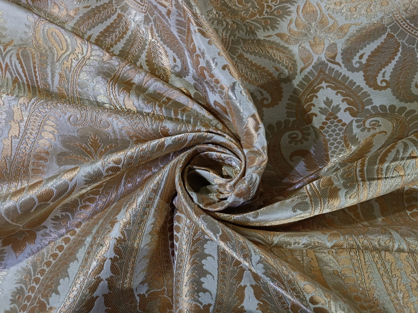 SILK BROCADE FABRIC Cream & Metallic GOLD COLOR 44" wide BRO240[1]