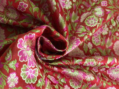 Silk Brocade fabric floral  jacquard available in 3 colors burgundy, red and maroon BRO989[1/2/3]