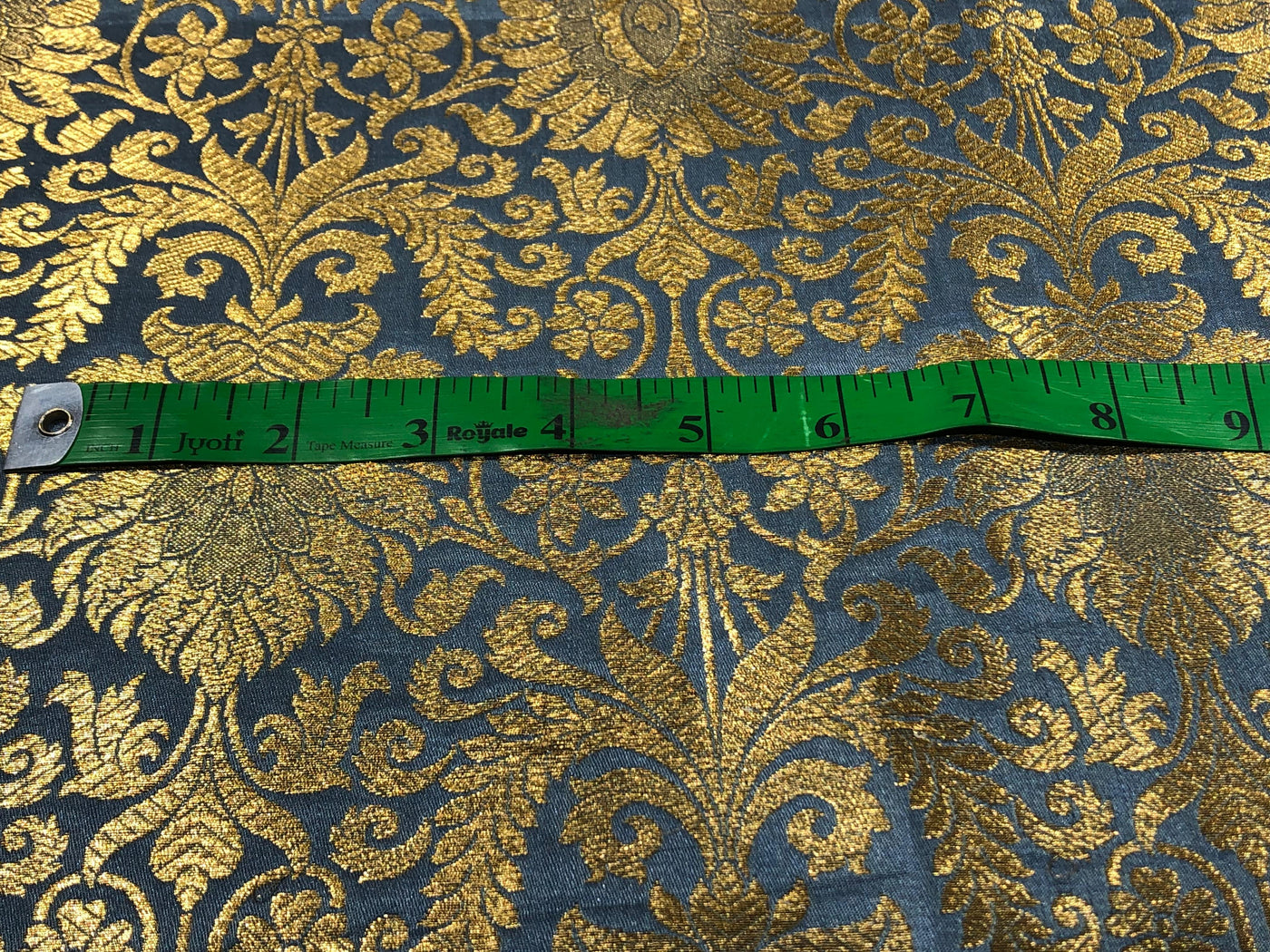 Silk Brocade fabric slate blue with metallic gold   jacquard  BRO1024[4]