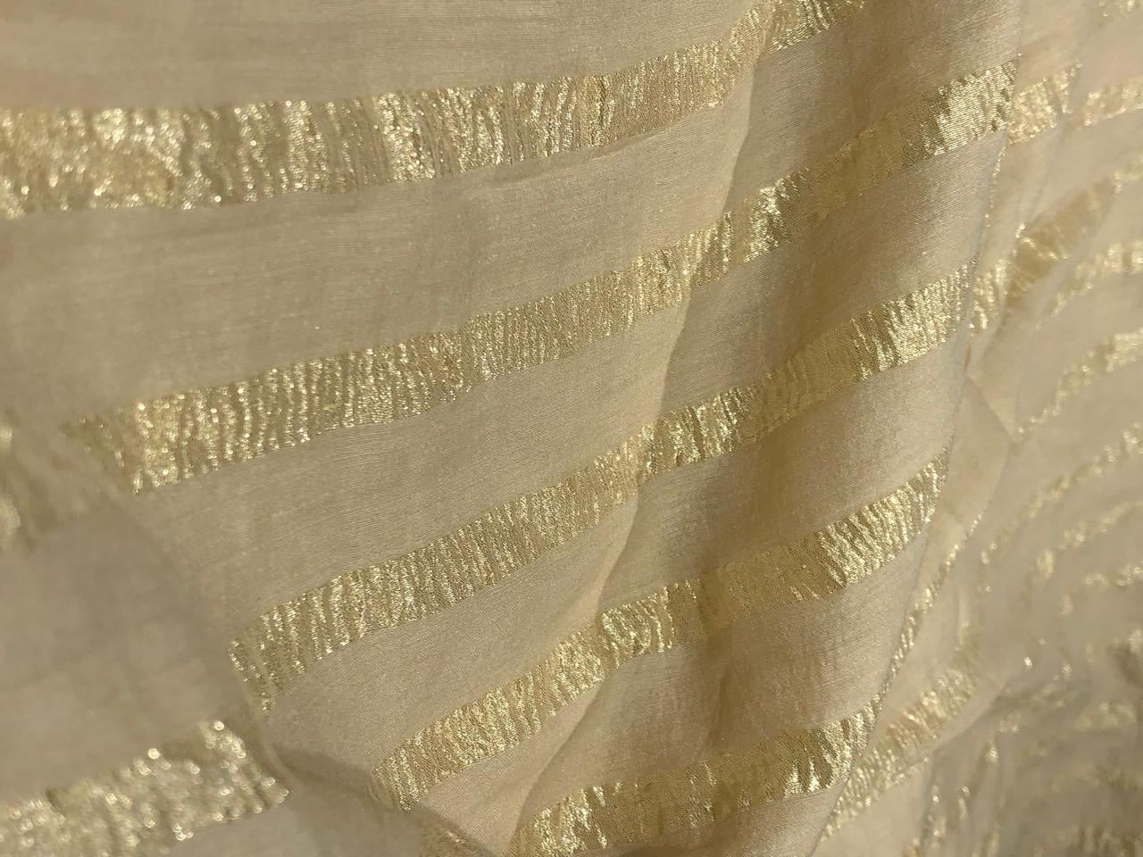 SILK  Crushed MUGA SILK TISSUE STRIPES available in 2 colors crinkle gold x gold stripe/dark ivory x copper/golden cream x silver stripe[17746/47]