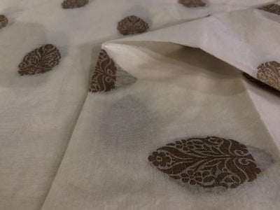 Silk Cotton Chanderi Fabric with  metallic gold jacquard  leaf motif 44&quot; wide [17225]