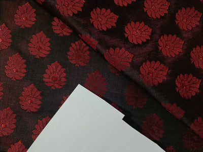 100% Pure Silk Brocade Fabric RED X BLACK MOTIF  44" wide BRO103[1]