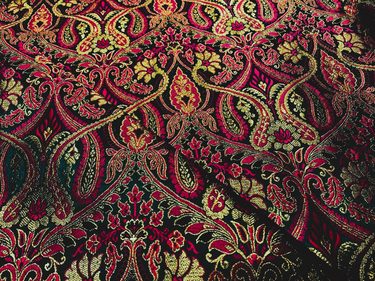 Silk Brocade fabric 44" teal green and pink  x metallic gold jacquard  BRO1044[1]