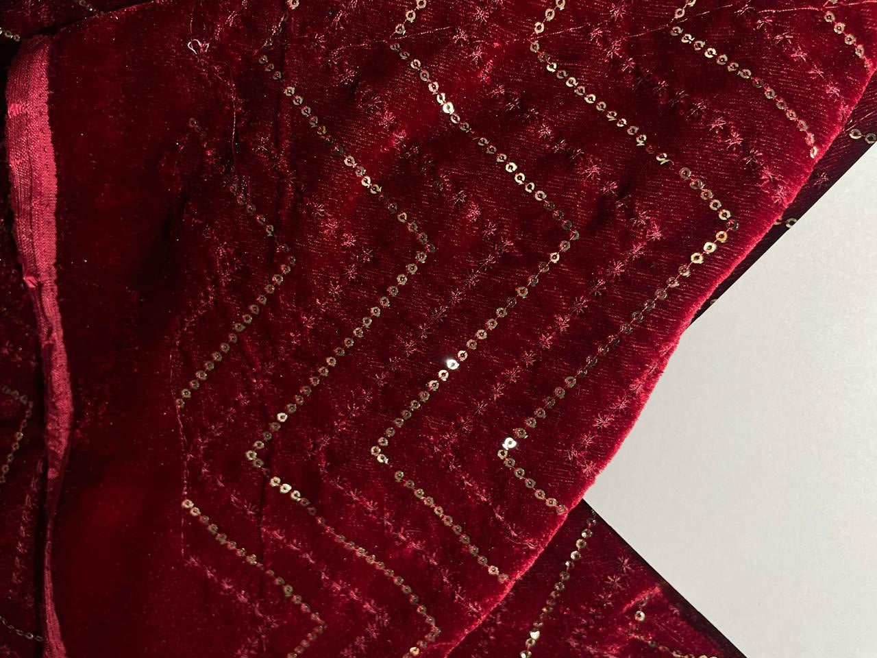 Micro Velvet Fabric Embroidered 44" wide available in 2 colors blood red and mulberry