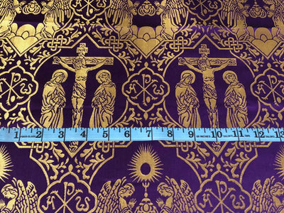 Brocade fabric VESTMENT 60" wide  available in PURPLE AND GOLD JESUS CHRIST WITH HIS ANGELS BRO962A