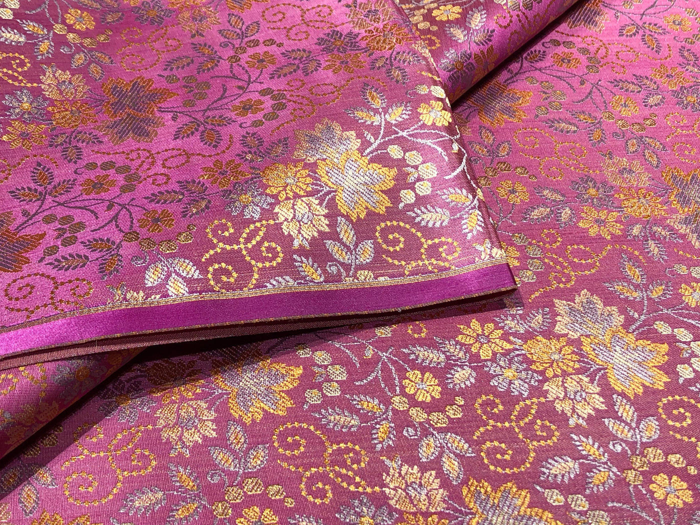Silk Brocade fabric floral  jacquard available in 2 colors pink and mango  BRO1023[3/4]