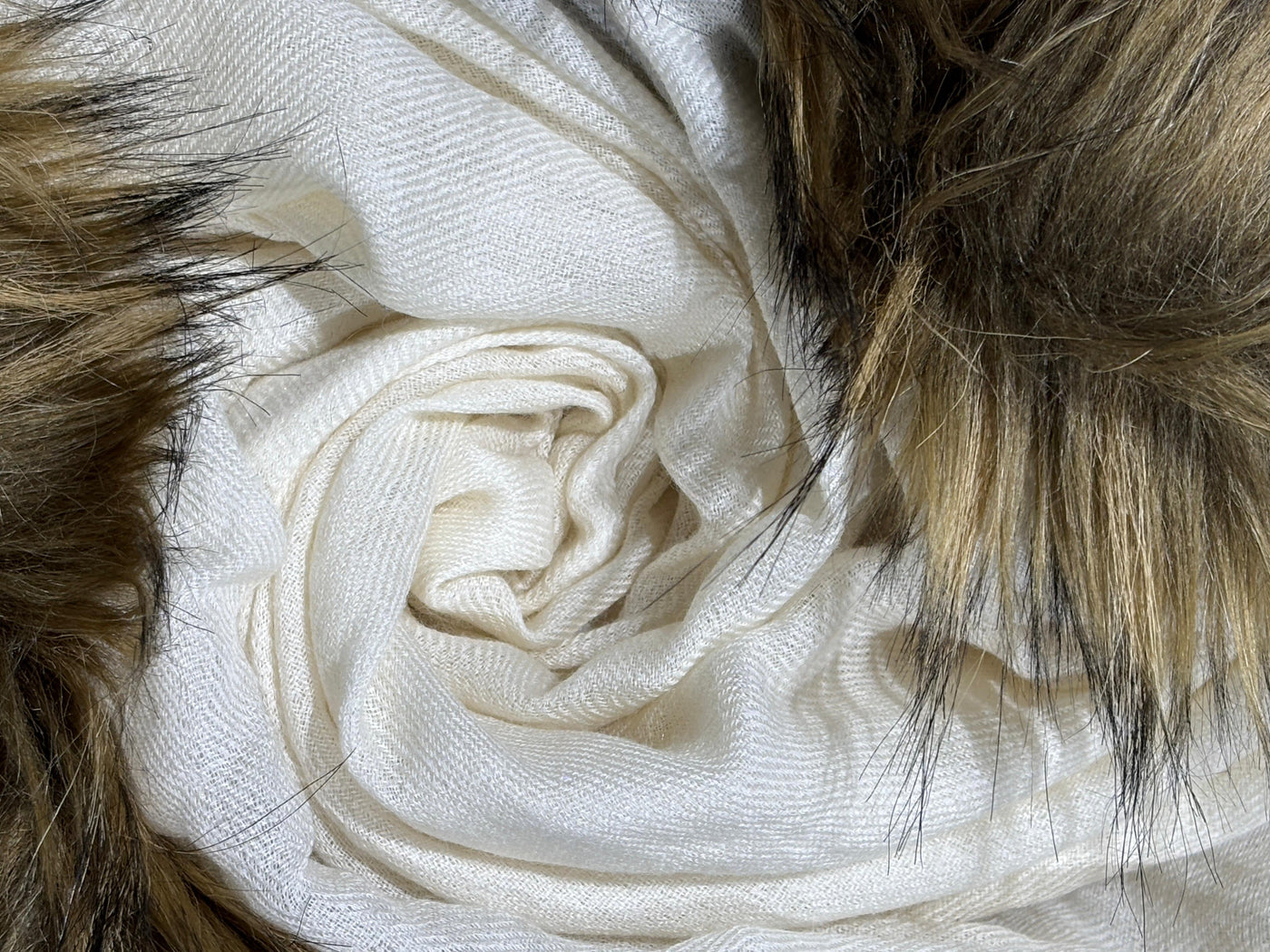 SILK pashmina stole with fur 29" wide and 77" long