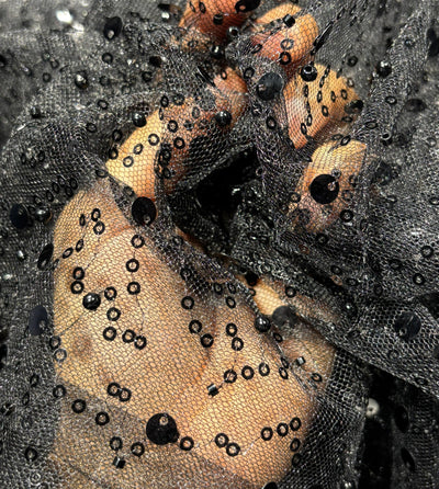 NET fabric  With self color  sequins and  pearls available in 2 colors black and white [17760/61]