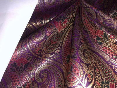 Silk Brocade fabric Purple with metallic gold paisley jacquard color 44" wide BRO890[6]