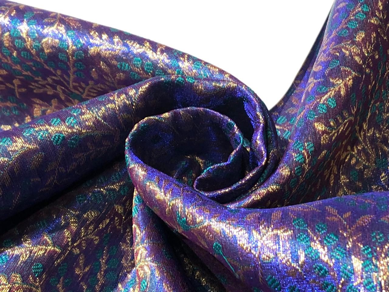 Brocade Fabric VINE Jacquard 3 D EFFECT with metallic gold available in 2 colors purple and blue BRO992[1/2]