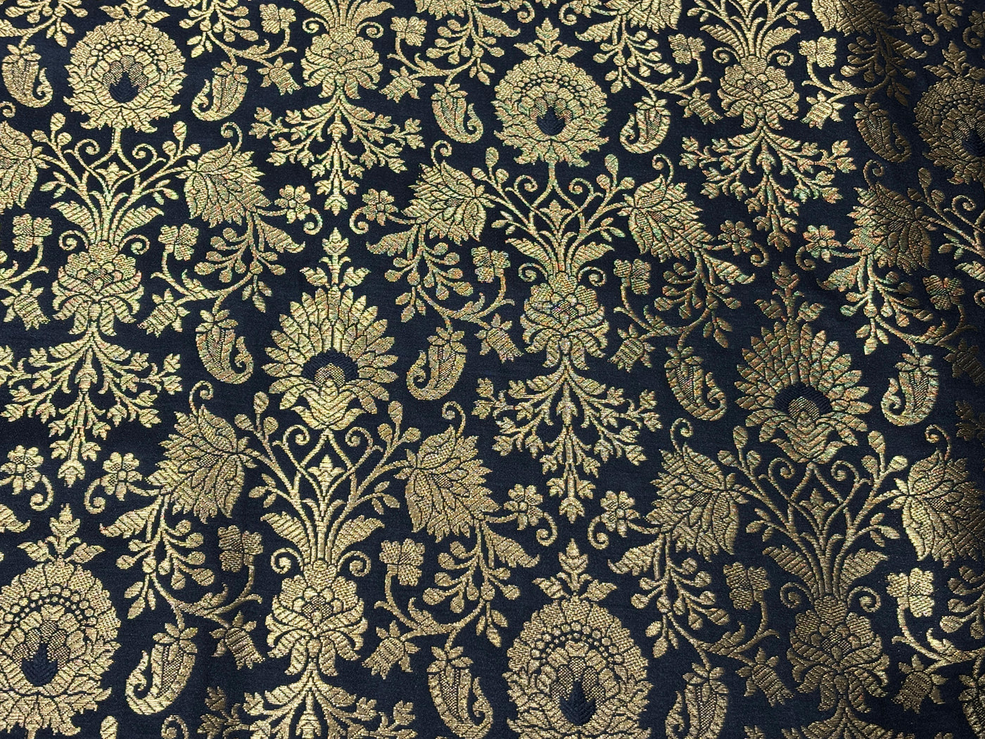 Silk Brocade fabric 44" with metallic gold jacquard available in 3 colors bright pink, black and burgundy [BRO1059]