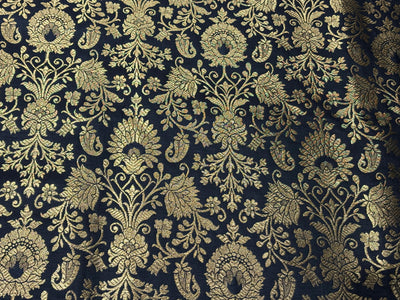 Silk Brocade fabric 44" with metallic gold jacquard available in 3 colors bright pink, black and burgundy [BRO1059]