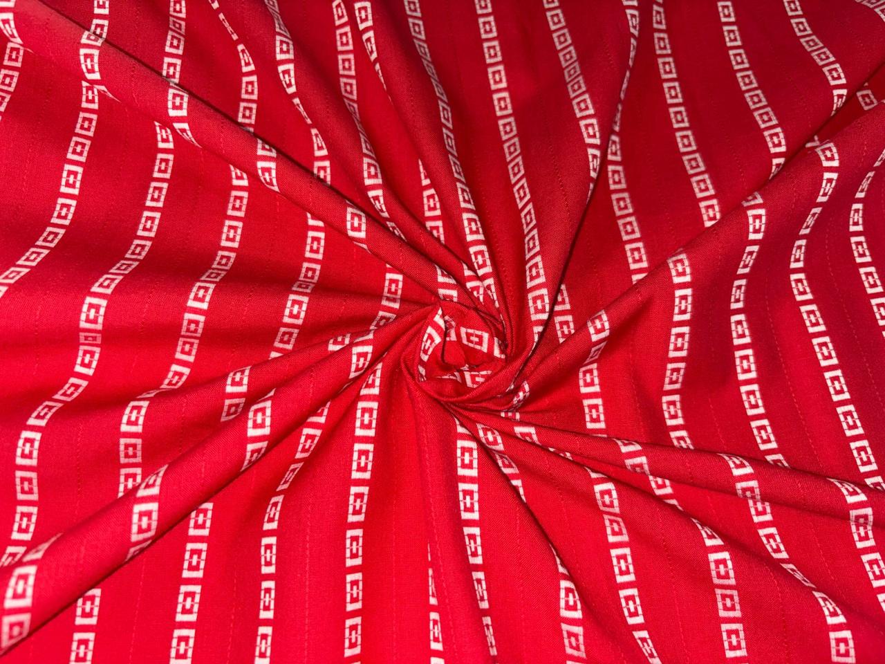 Cotton 90% Viscose 10% Fancy  print red with white design stripe  58" wide [17211]