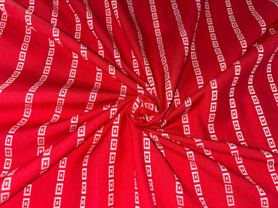 Cotton 90% Viscose 10% Fancy  print red with white design stripe  58" wide [17211]