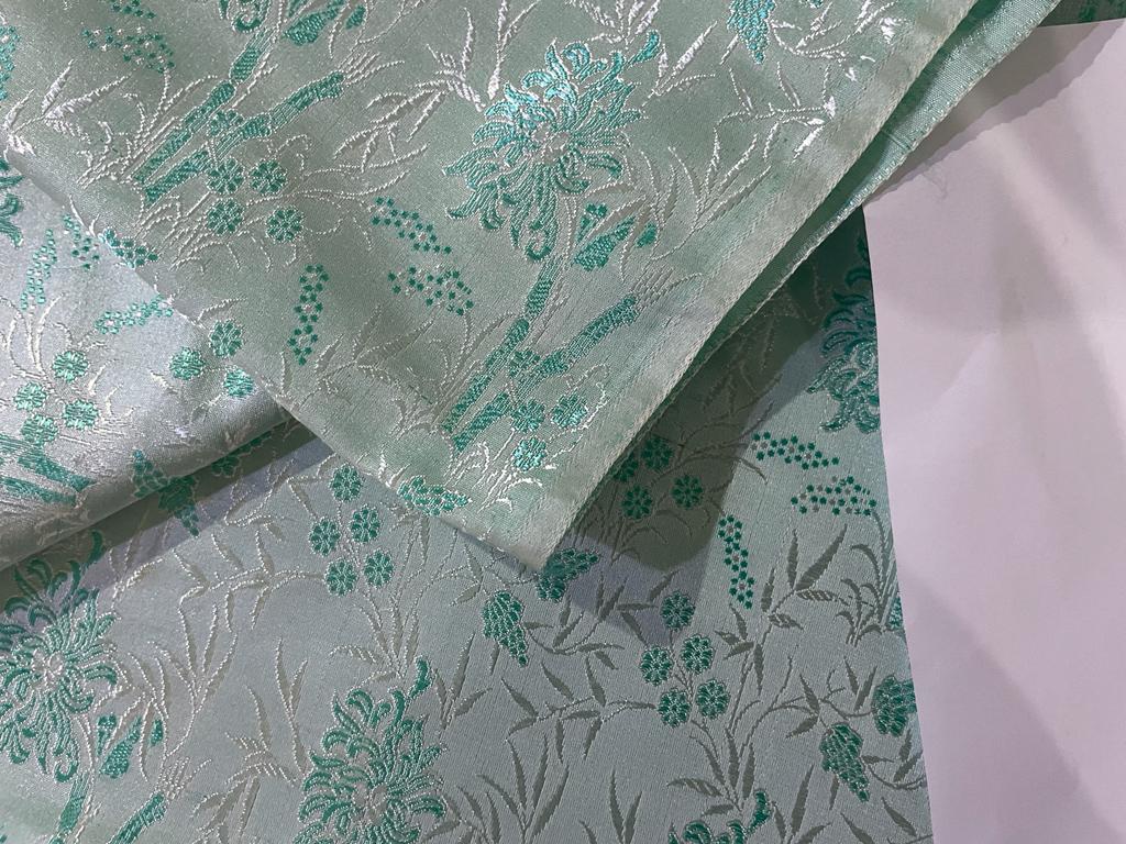 SILK BROCADE FABRIC Light Sea Green colour 44" wide BRO272[1]