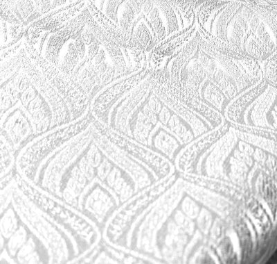 Silk Brocade fabric  white with white self geometric jacquard BRO1033[3]