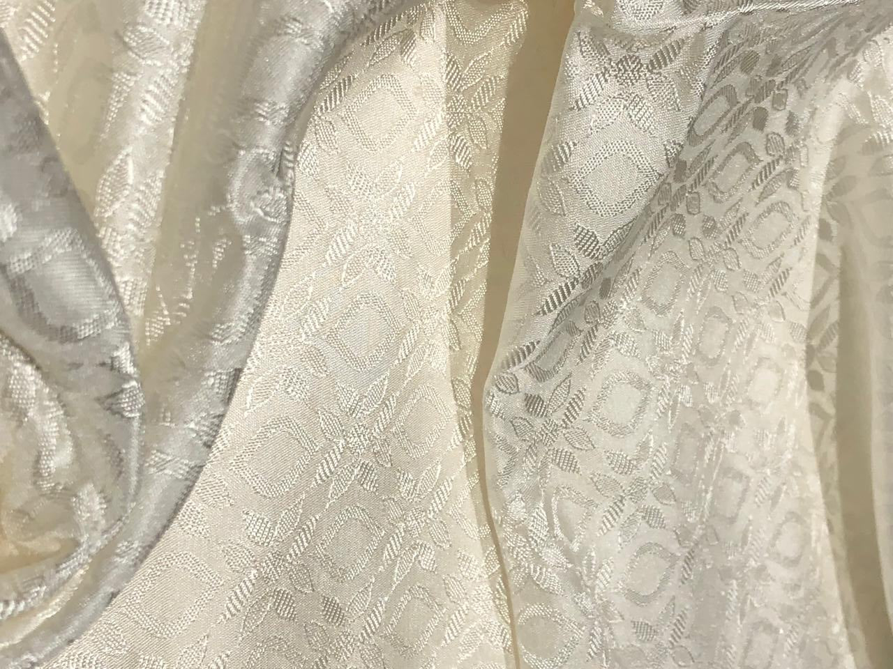 Silk Brocade fabric 44" self geometric  jacquard available in 4 colors pink ,olive , white ivory and lilac BRO1051