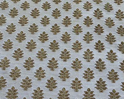 Silk Brocade fabric 44" dark ivory with antique gold jacquard motifs available in 2 designs leaf and paisley BRO1053