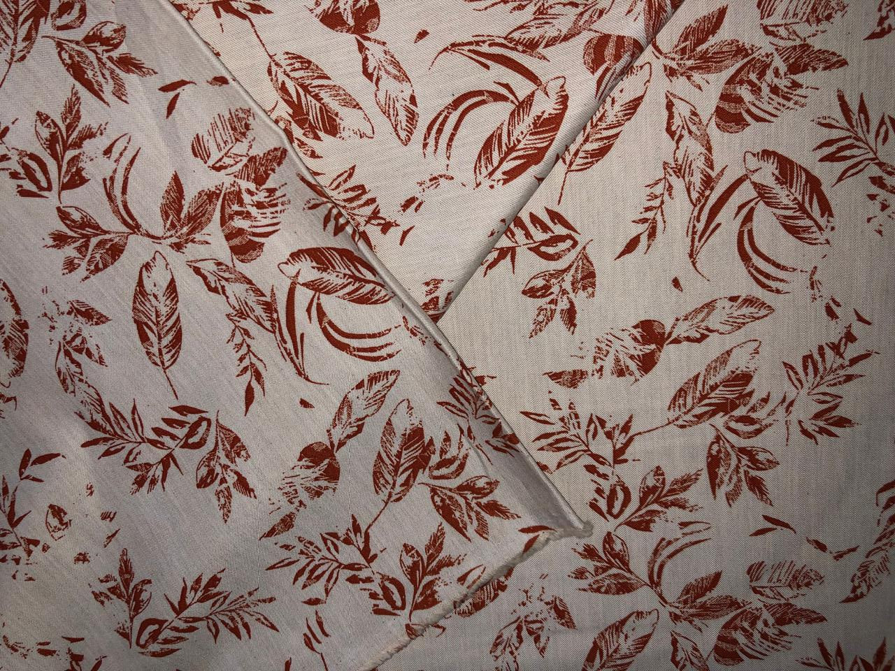100% Cotton Linen  print 58" wide LEAVES motif's cream and brown [17219]