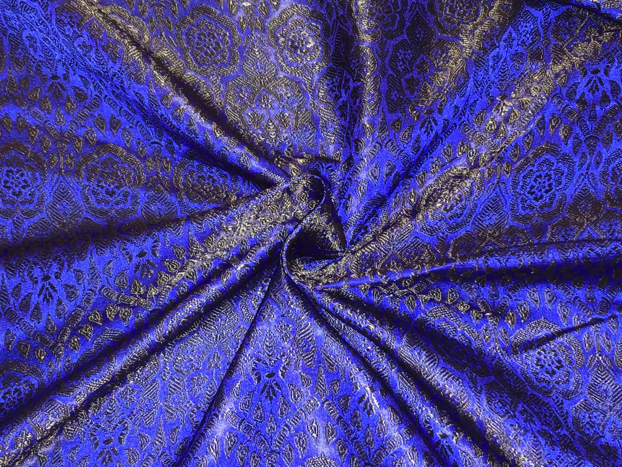 Silk Brocade fabric royal blue with dark navy jacquard BRO1087[1]