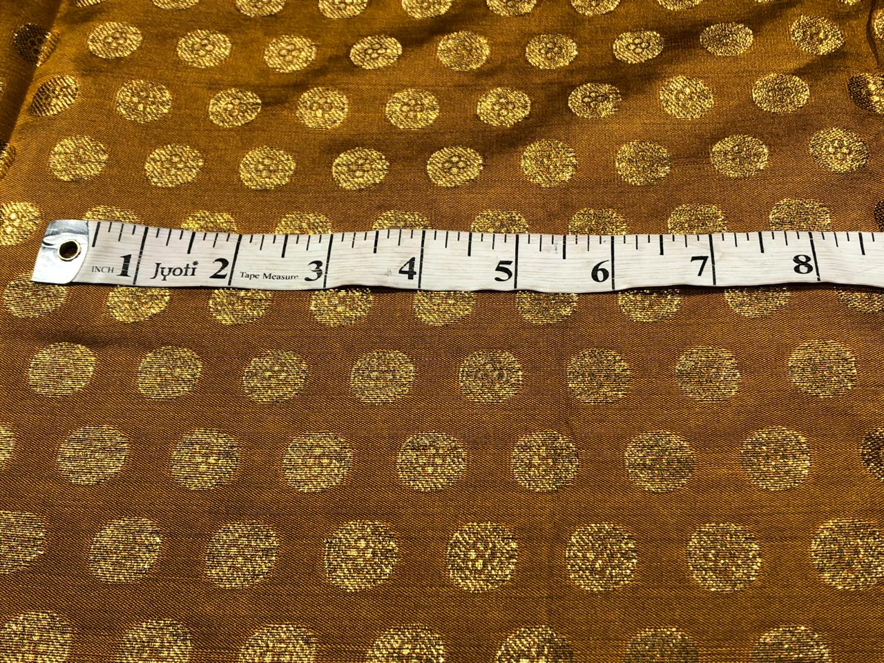 Silk Brocade fabric  mustard with gold circle motif Jacquard 44" wide  BRO822A[1]