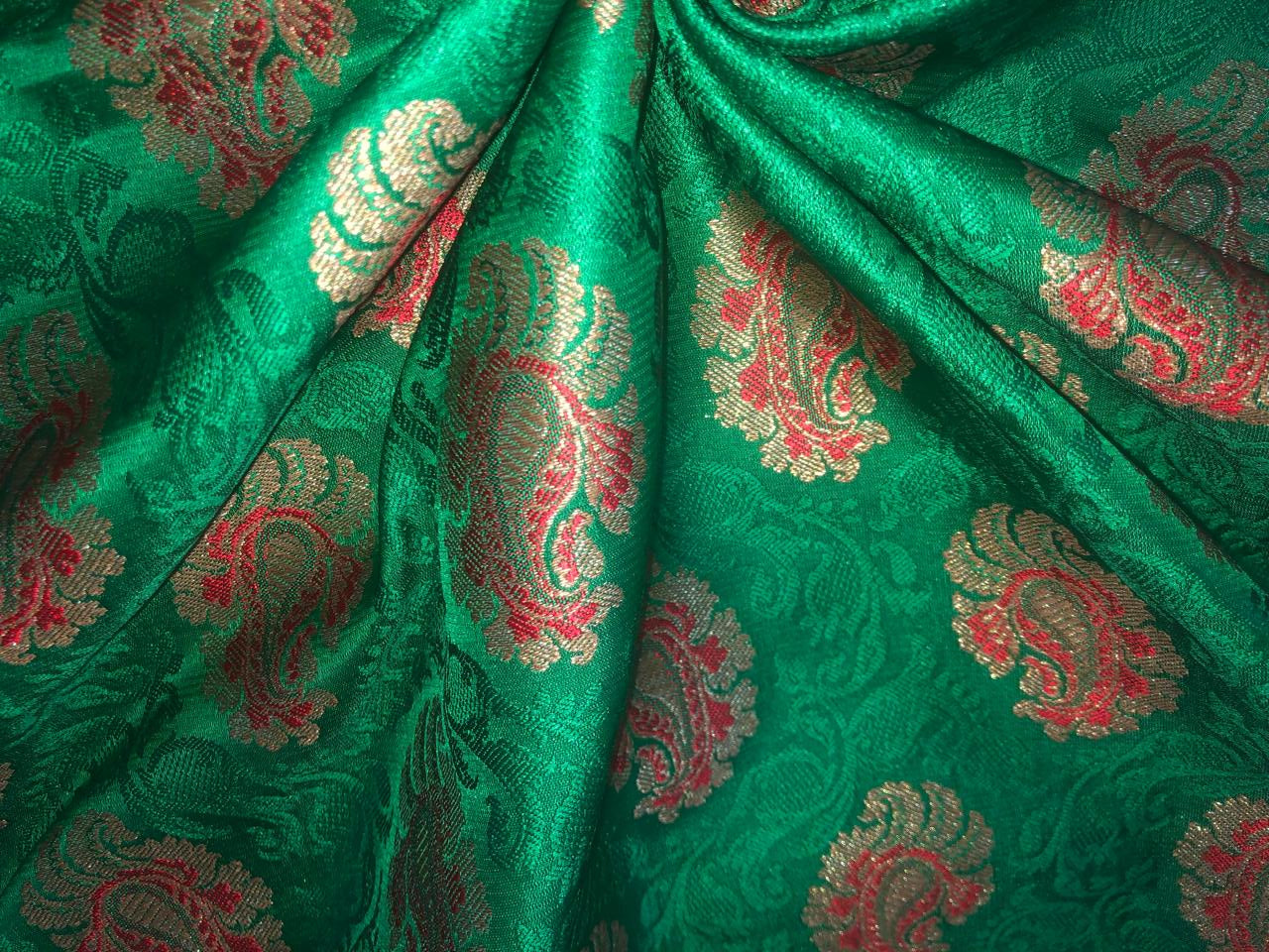 Silk Brocade fabric 44" wide PAISLEYS  available in 5 colors GREEN /YELLOW/ ROYAL BLUE /NAVY AND  ORANGE BRO940