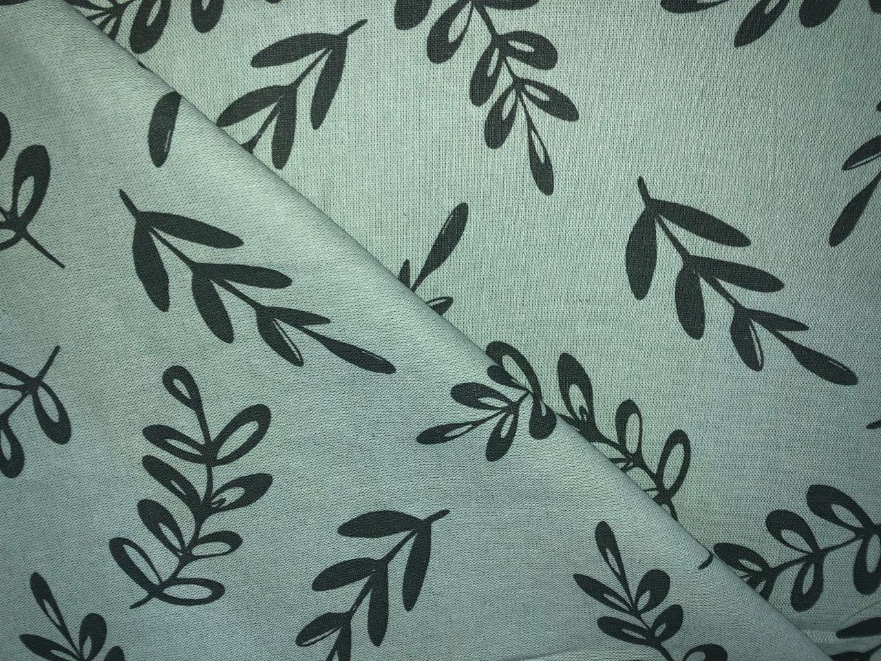 100% Cotton Matty mint green color fabric with  digital green  leaf  print [16349]