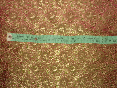 Silk Brocade fabric Pink, Green & Gold 44" wide BRO47[4]