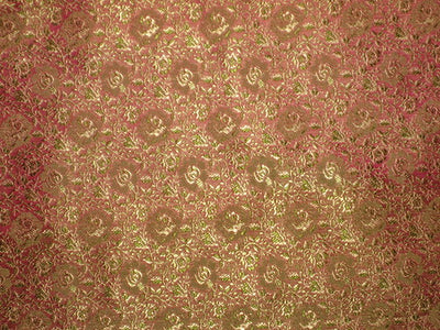 Silk Brocade fabric Pink, Green & Gold 44" wide BRO47[4]