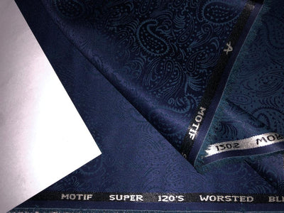 Suiting Superfine Worsted 120S 58" wide NAVY PAISLEY JACQUARD [15607]