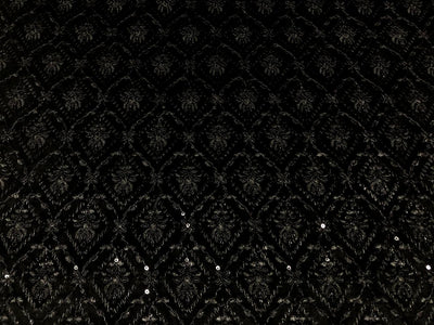 Brocade Velvet Embroidered fabric black color 60" wide 2 styles a black and silver and black with sequence BRO1088