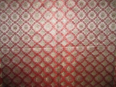 SILK BROCADE FABRIC Red/Pink & Gold 44" wide BRO37[6]