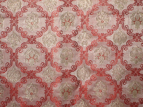 SILK BROCADE FABRIC Red/Pink & Gold 44" wide BRO37[6]