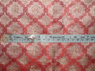 SILK BROCADE FABRIC Red/Pink & Gold 44" wide BRO37[6]