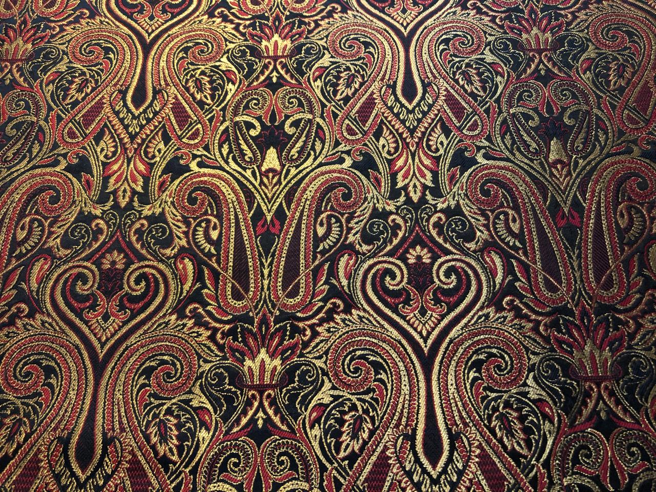 Silk Brocade fabric gold jacquard paisleys available in 3 colors pink/teal , green and red/black  BRO1103