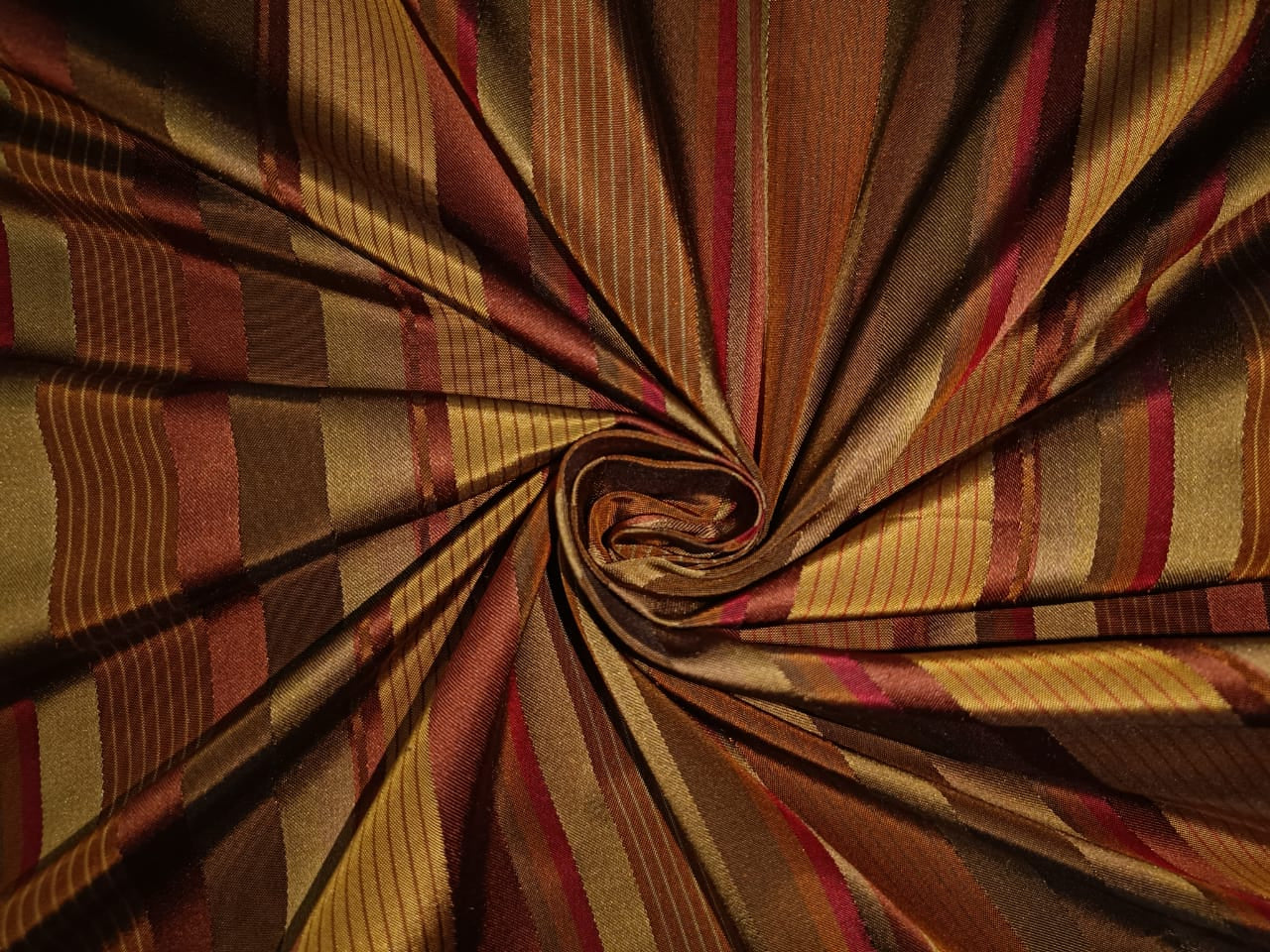 Silk Taffeta Fabric dark browns & satin stripes 54" wide TafS125