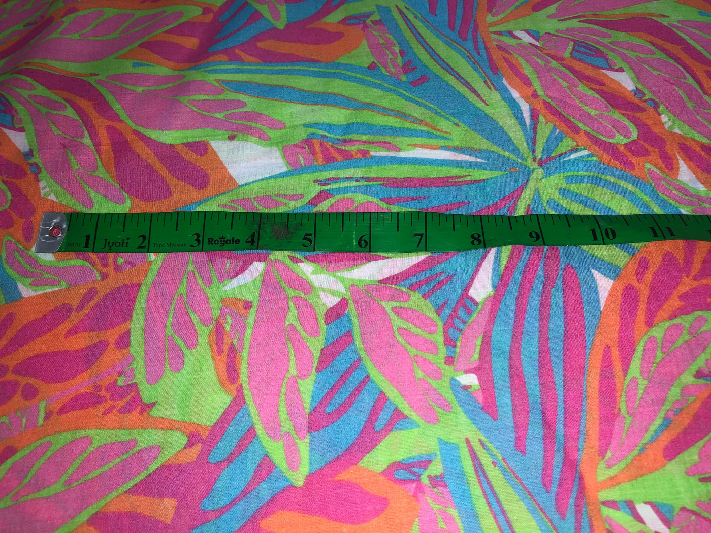 100% Cotton Poplin abstract leaves Print 44" wide in neon colors green ,pink ,orange and blue [17277]