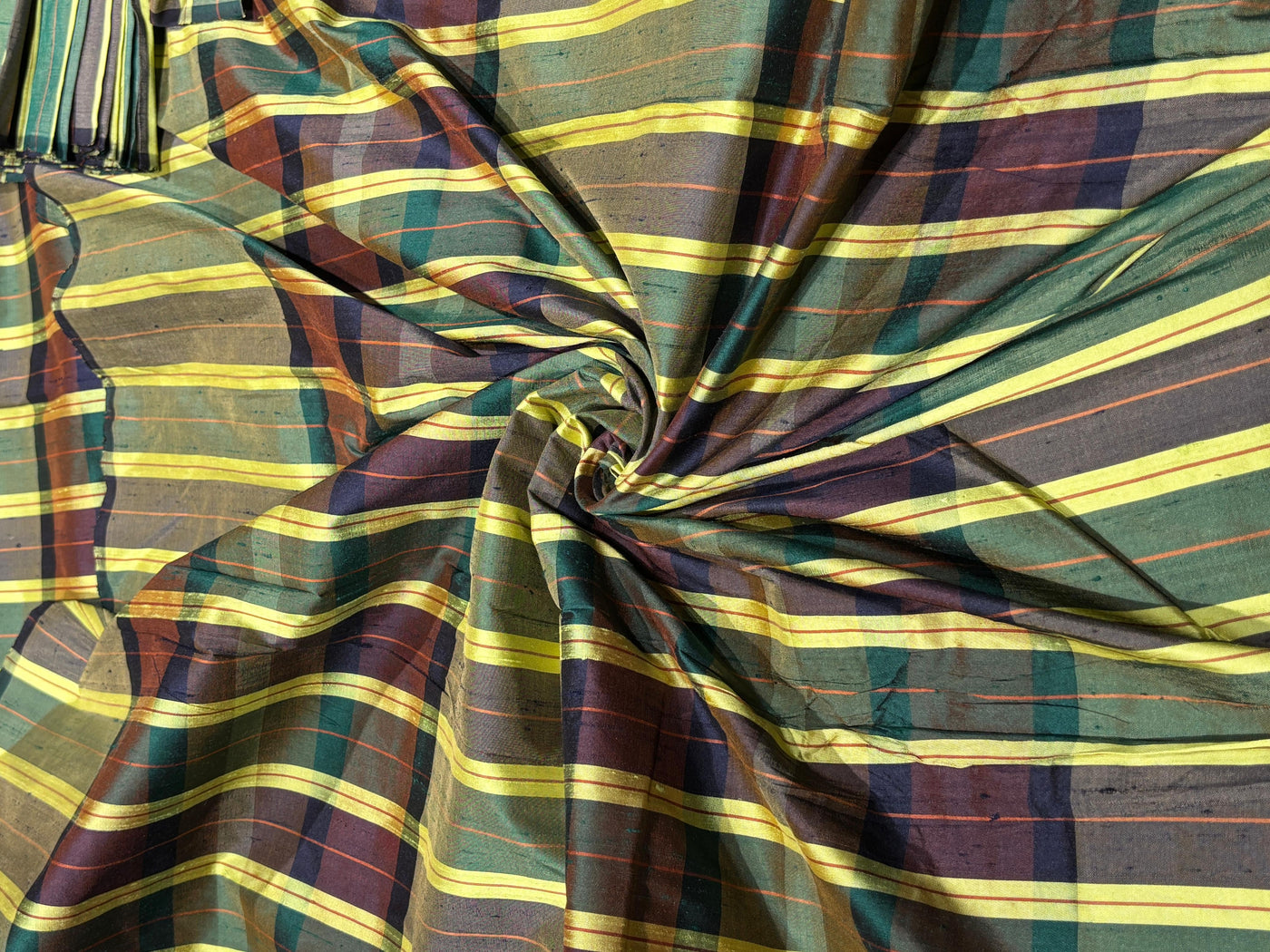 100% silk dupion  Plaids fabric with slubs  yellow, burgandy , green, brown and black 54" wide DUPNEWC29[1]