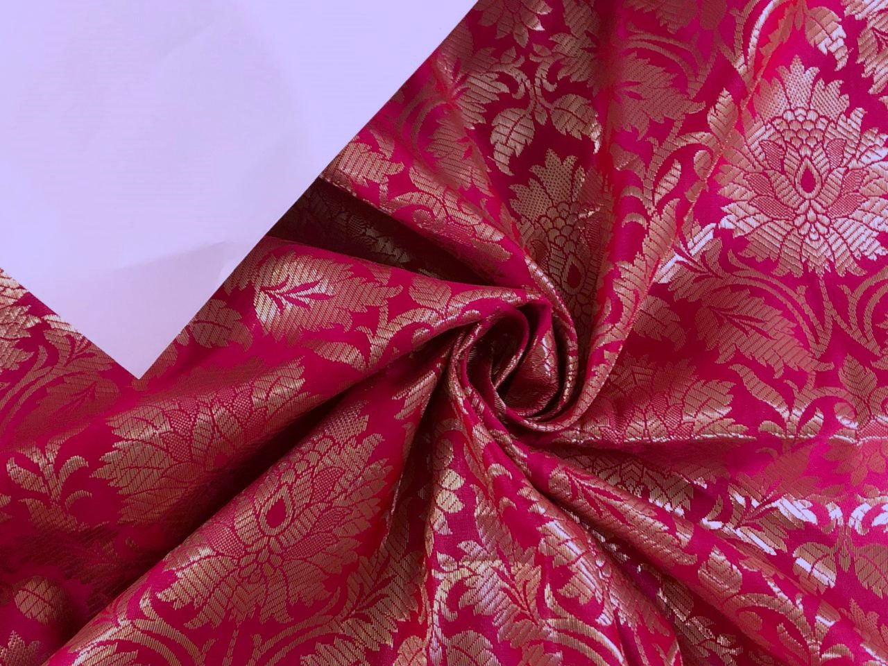 Silk Brocade fabric 44" wide  JACQUARD available in 2 colors RED AND SHOCKING PINK  BRO972