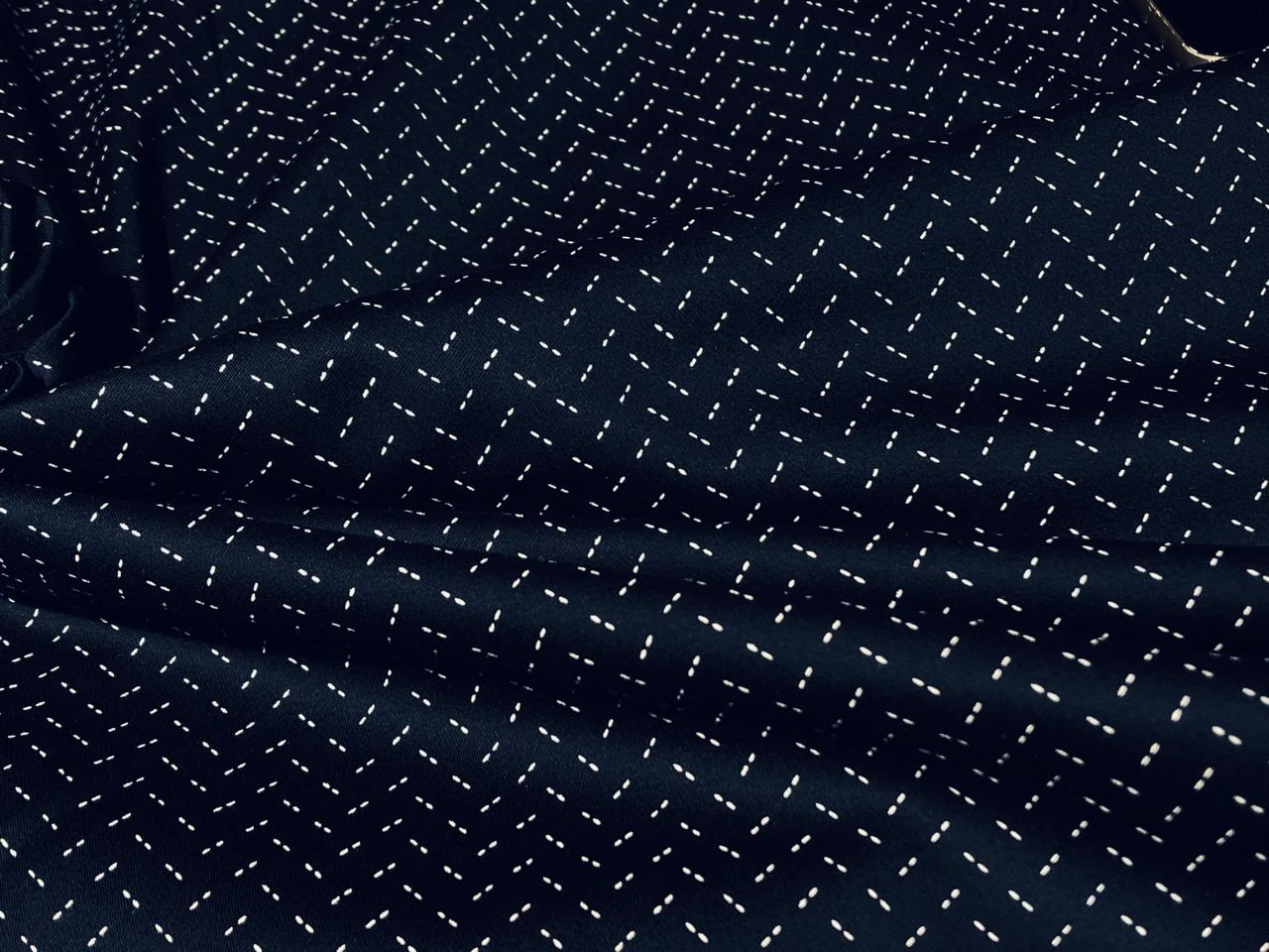 100% Cotton Poplin 48" wide dark navy with white zig zag print   [17292]