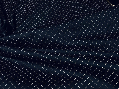 100% Cotton Poplin 48" wide dark navy with white zig zag print   [17292]