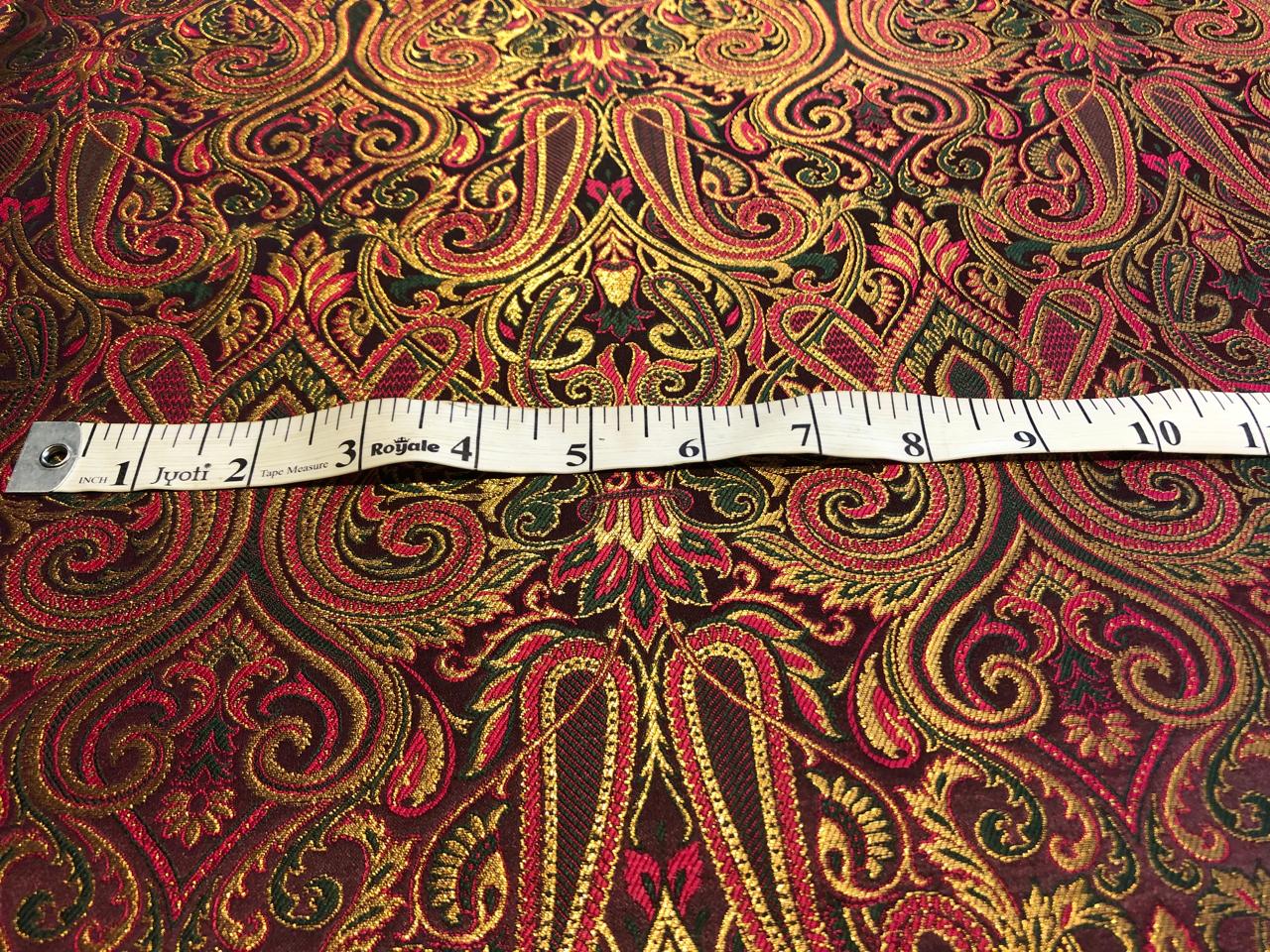 Silk Brocade fabric gold jacquard paisleys available in 3 colors magenta/teal ,deep purple/teal and peach/green/red BRO1102