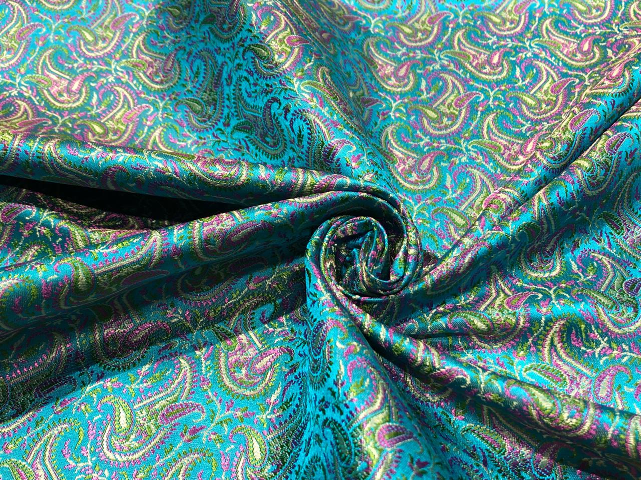Silk Brocade fabric 44" turquoise, green and pink paisley jacquard BRO1050[2]