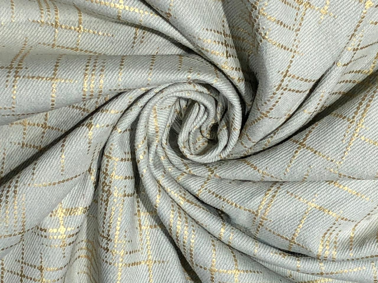 100% Cotton Denim Fabric with foil print 58" wide available in 3 colors light dusty greenm, light blue and darker blue[17720/21/22]